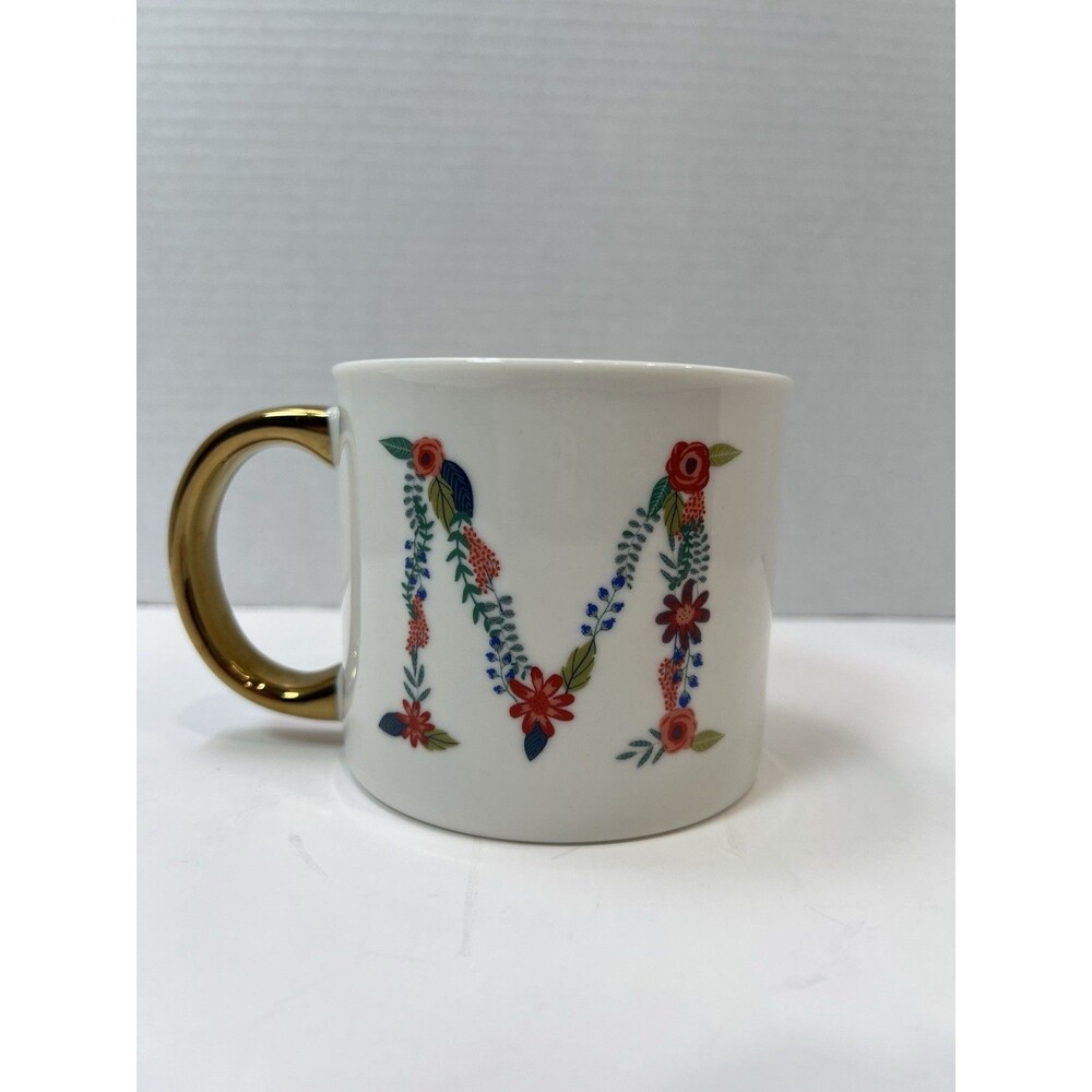 Opalhouse Porcelain Letter “M” Initial oversized Coffee Mug Cup Gold Handle